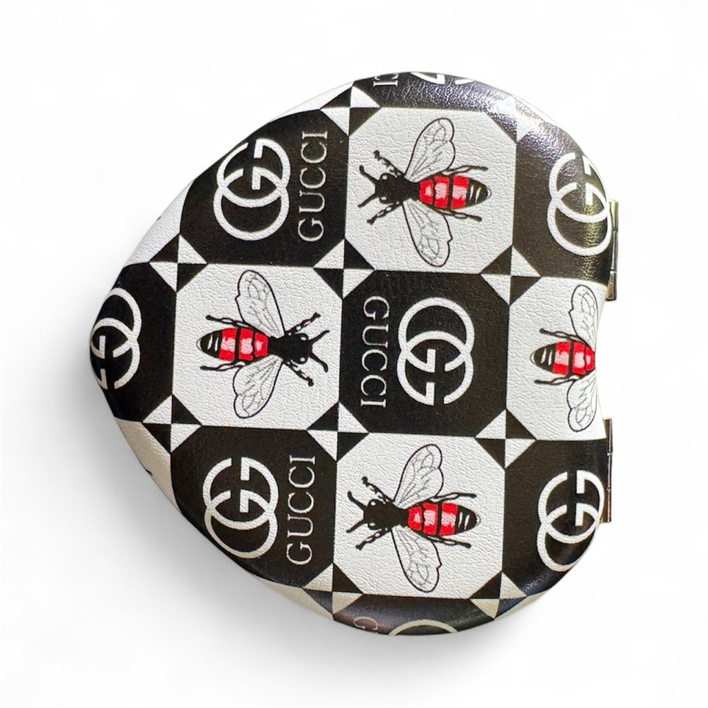 Bee Print Heart Compact Mirror – Purse & Travel Accessory - Picture 2 of 3